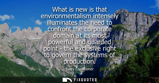 Small: What is new is that environmentalism intensely illuminates the need to confront the corporate domain at