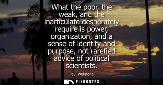 Small: What the poor, the weak, and the inarticulate desperately require is power, organization, and a sense o