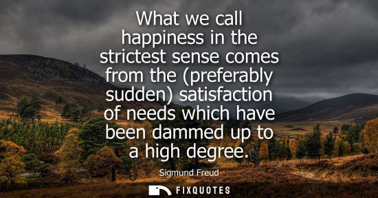 Small: What we call happiness in the strictest sense comes from the (preferably sudden) satisfaction of needs which h