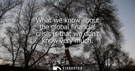Small: What we know about the global financial crisis is that we dont know very much