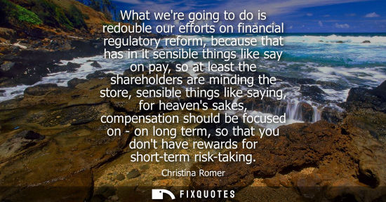 Small: What were going to do is redouble our efforts on financial regulatory reform, because that has in it se