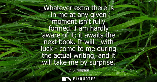 Small: Whatever extra there is in me at any given moment isnt fully formed. I am hardly aware of it it awaits the nex