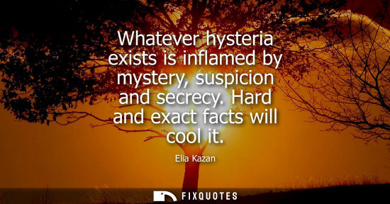 Small: Whatever hysteria exists is inflamed by mystery, suspicion and secrecy. Hard and exact facts will cool 