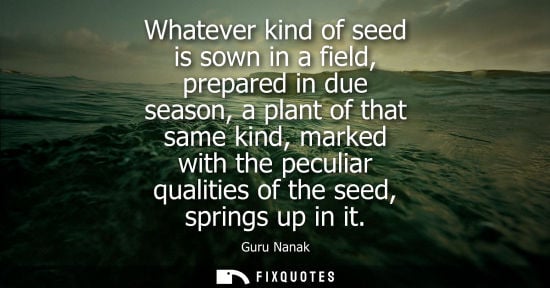 Small: Whatever kind of seed is sown in a field, prepared in due season, a plant of that same kind, marked wit