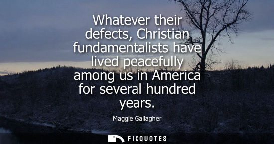 Small: Whatever their defects, Christian fundamentalists have lived peacefully among us in America for several hundre