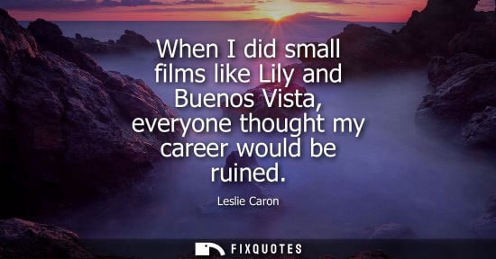 Small: When I did small films like Lily and Buenos Vista, everyone thought my career would be ruined