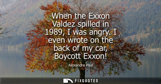 Small: When the Exxon Valdez spilled in 1989, I was angry. I even wrote on the back of my car, Boycott Exxon!