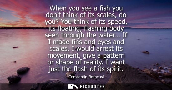 Small: When you see a fish you dont think of its scales, do you? You think of its speed, its floating, flashin