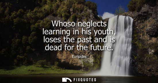 Small: Whoso neglects learning in his youth, loses the past and is dead for the future
