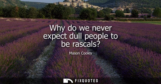 Small: Why do we never expect dull people to be rascals?