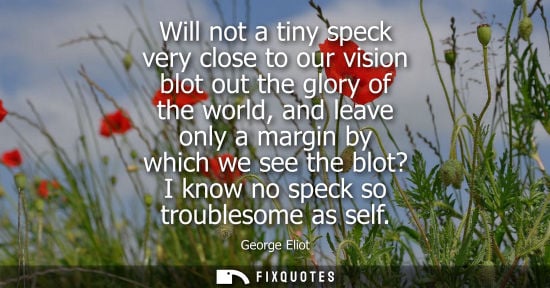 Small: Will not a tiny speck very close to our vision blot out the glory of the world, and leave only a margin by whi