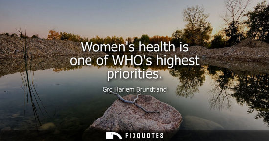 Small: Womens health is one of WHOs highest priorities