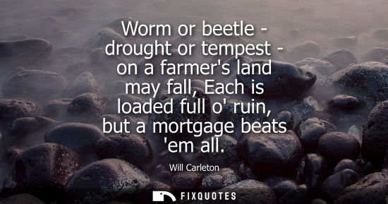 Small: Worm or beetle - drought or tempest - on a farmers land may fall, Each is loaded full o ruin, but a mor