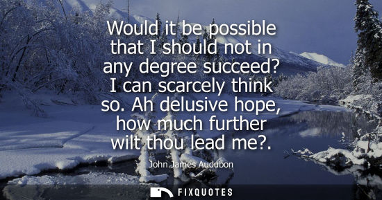 Small: Would it be possible that I should not in any degree succeed? I can scarcely think so. Ah delusive hope