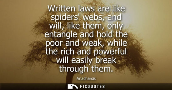 Small: Written laws are like spiders webs, and will, like them, only entangle and hold the poor and weak, whil
