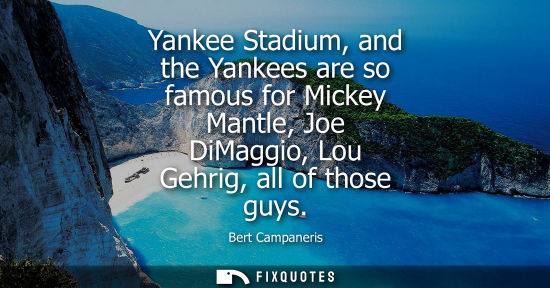 Small: Yankee Stadium, and the Yankees are so famous for Mickey Mantle, Joe DiMaggio, Lou Gehrig, all of those