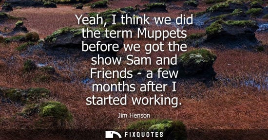 Small: Yeah, I think we did the term Muppets before we got the show Sam and Friends - a few months after I sta