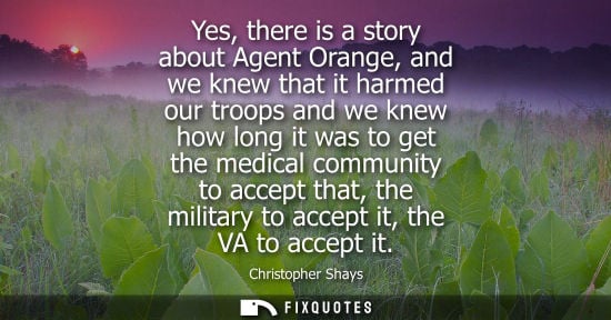 Small: Yes, there is a story about Agent Orange, and we knew that it harmed our troops and we knew how long it