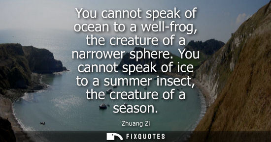 Small: You cannot speak of ocean to a well-frog, the creature of a narrower sphere. You cannot speak of ice to