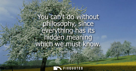Small: You cant do without philosophy, since everything has its hidden meaning which we must know