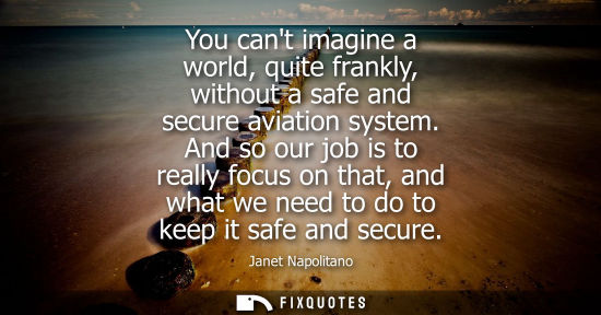 Small: You cant imagine a world, quite frankly, without a safe and secure aviation system. And so our job is t