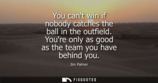 Small: You cant win if nobody catches the ball in the outfield. Youre only as good as the team you have behind