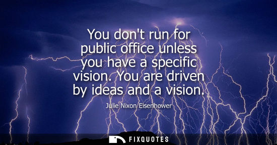 Small: You dont run for public office unless you have a specific vision. You are driven by ideas and a vision