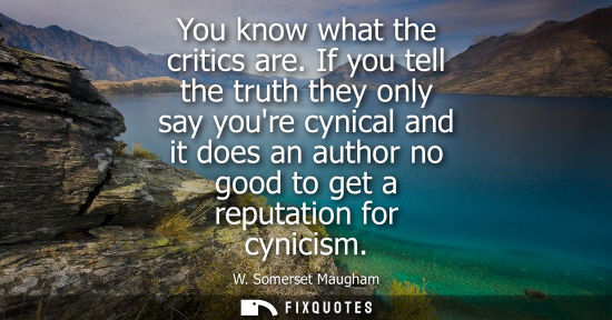 Small: You know what the critics are. If you tell the truth they only say youre cynical and it does an author no good