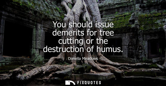 Small: You should issue demerits for tree cutting or the destruction of humus