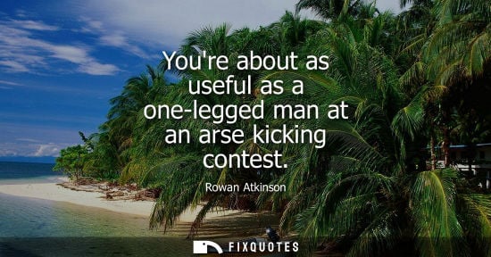 Small: Youre about as useful as a one-legged man at an arse kicking contest
