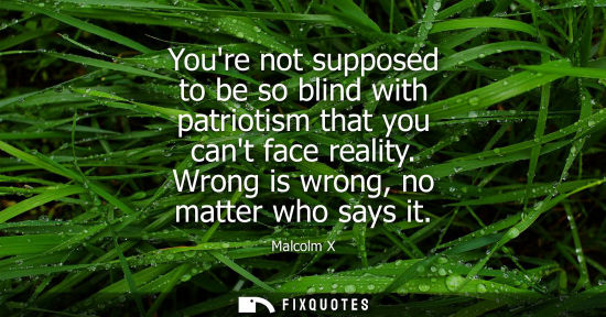 Small: Youre not supposed to be so blind with patriotism that you cant face reality. Wrong is wrong, no matter who sa