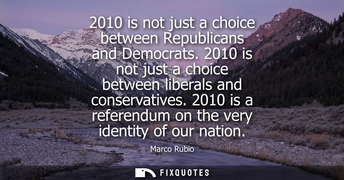 2010 is not just a choice between Republicans and Democrats. 2010 is not just a choice between liberals and conservative