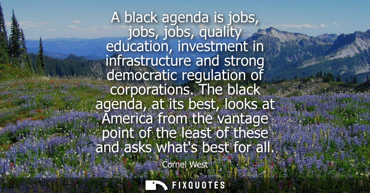 A black agenda is jobs, jobs, jobs, quality education, investment in infrastructure and strong democratic regulation of 
