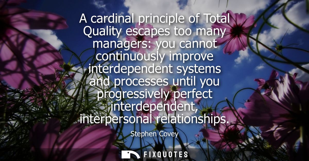 A cardinal principle of Total Quality escapes too many managers: you cannot continuously improve interdependent systems 