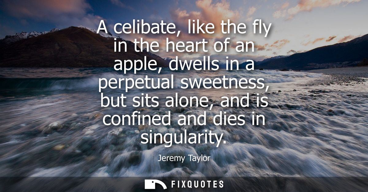 A celibate, like the fly in the heart of an apple, dwells in a perpetual sweetness, but sits alone, and is confined and 