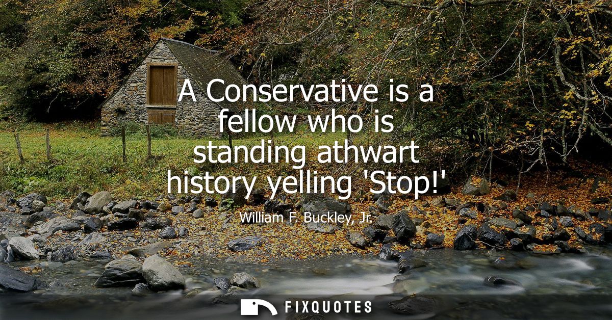 A Conservative is a fellow who is standing athwart history yelling Stop!