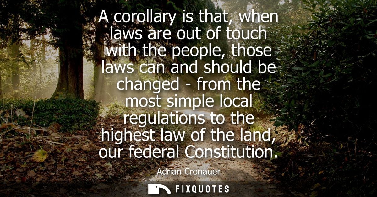 A corollary is that, when laws are out of touch with the people, those laws can and should be changed - from the most si