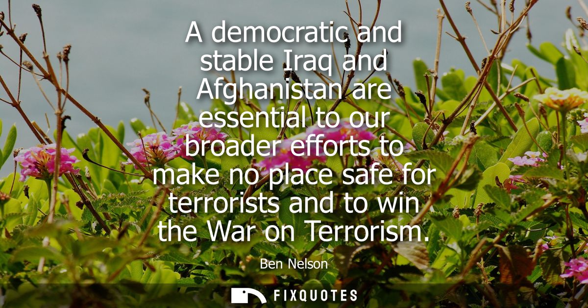 A democratic and stable Iraq and Afghanistan are essential to our broader efforts to make no place safe for terrorists a