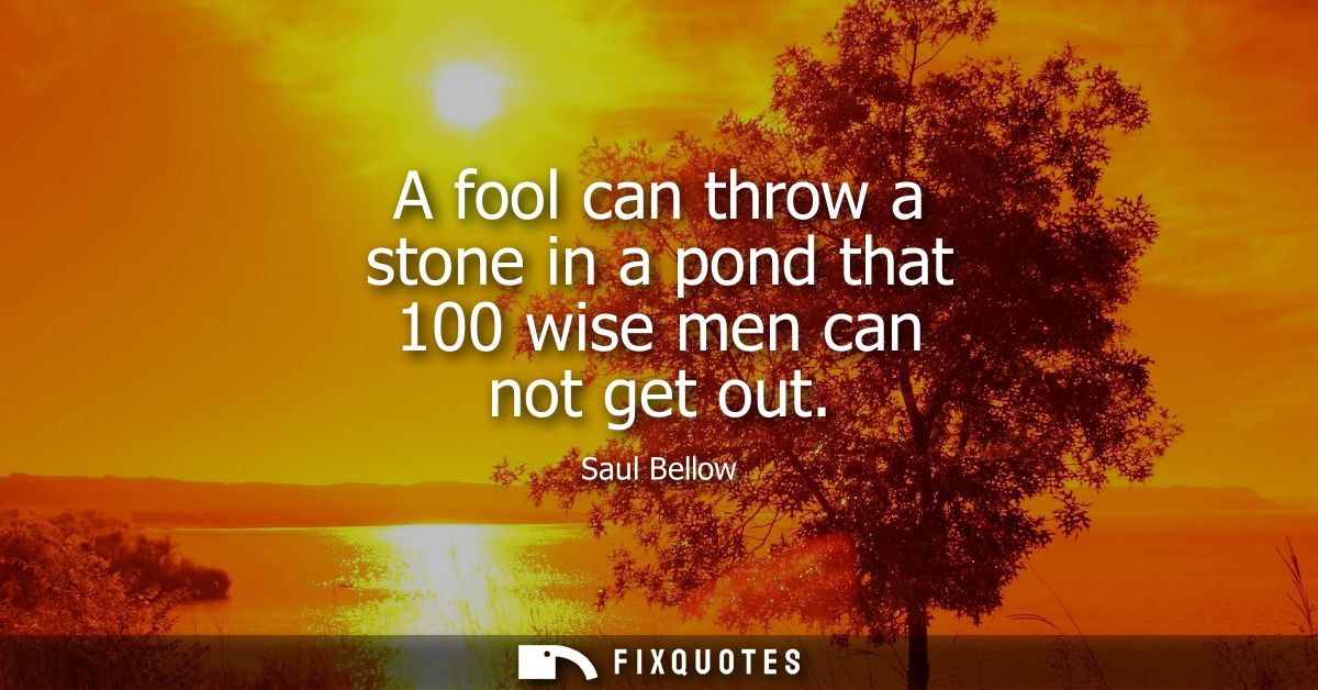 A fool can throw a stone in a pond that 100 wise men can not get out