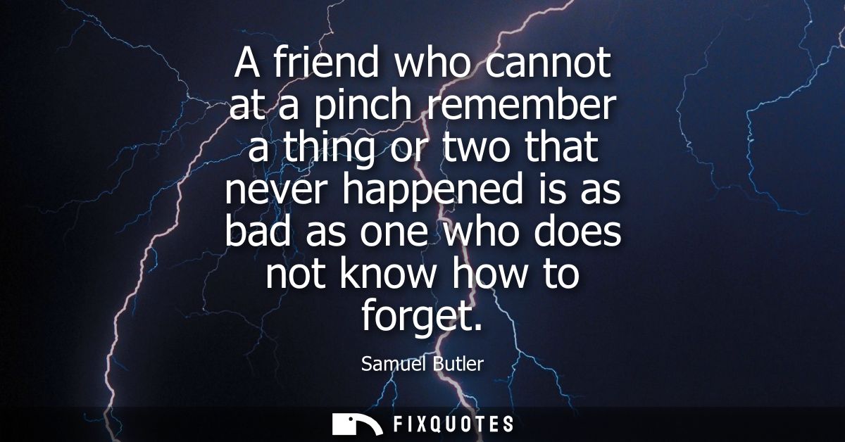 A friend who cannot at a pinch remember a thing or two that never happened is as bad as one who does not know how to for