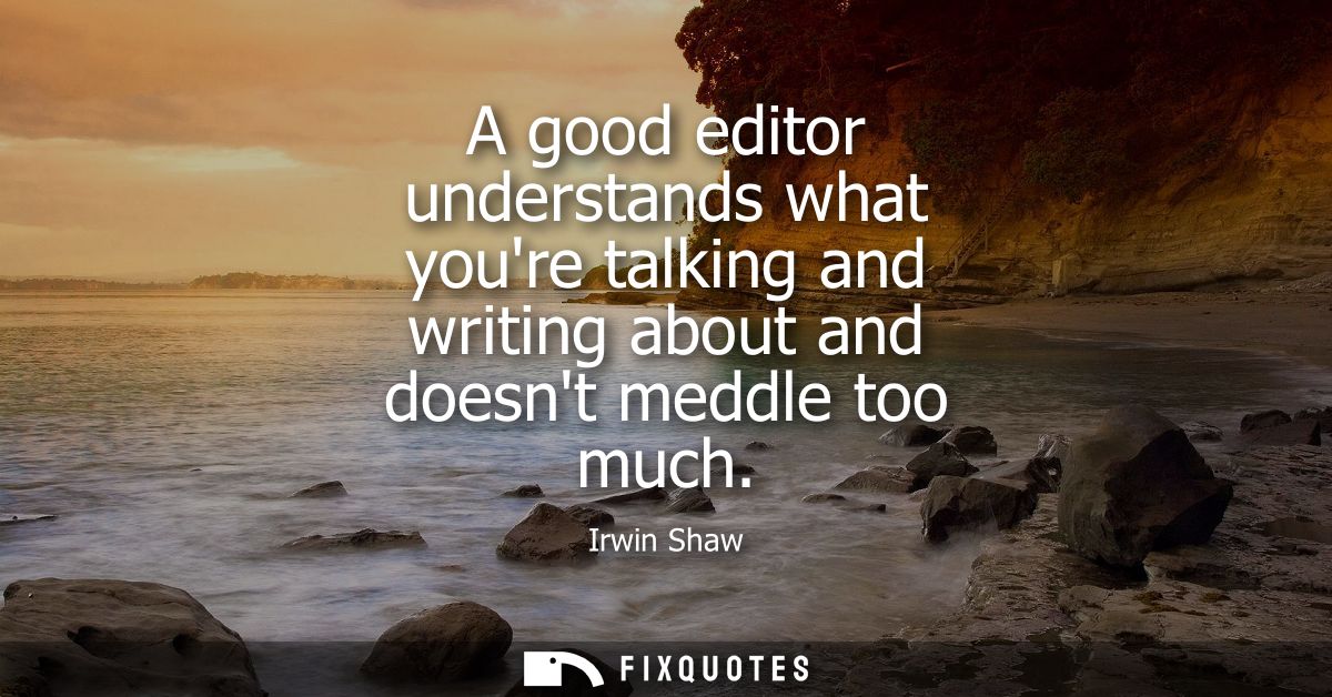 A good editor understands what youre talking and writing about and doesnt meddle too much