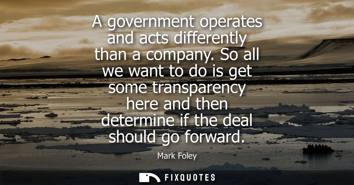 A government operates and acts differently than a company. So all we want to do is get some transparency here and then d