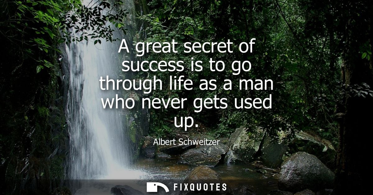 A great secret of success is to go through life as a man who never gets used up - Albert Schweitzer