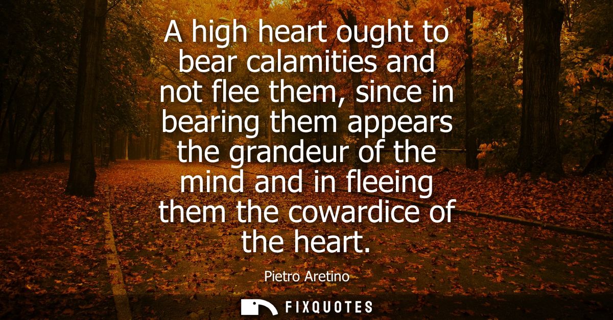 A high heart ought to bear calamities and not flee them, since in bearing them appears the grandeur of the mind and in f