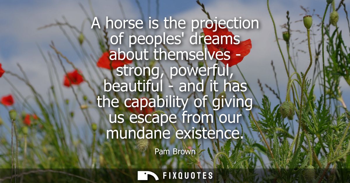 A horse is the projection of peoples dreams about themselves - strong, powerful, beautiful - and it has the capability o