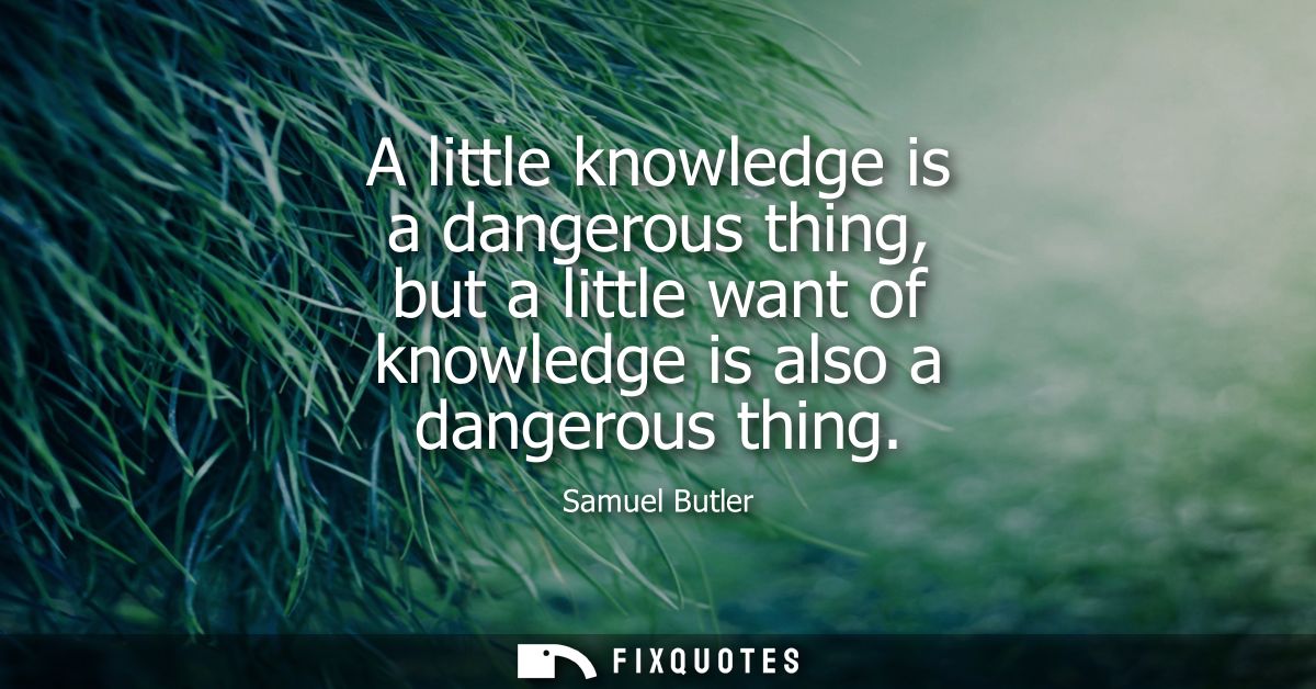 A little knowledge is a dangerous thing, but a little want of knowledge is also a dangerous thing