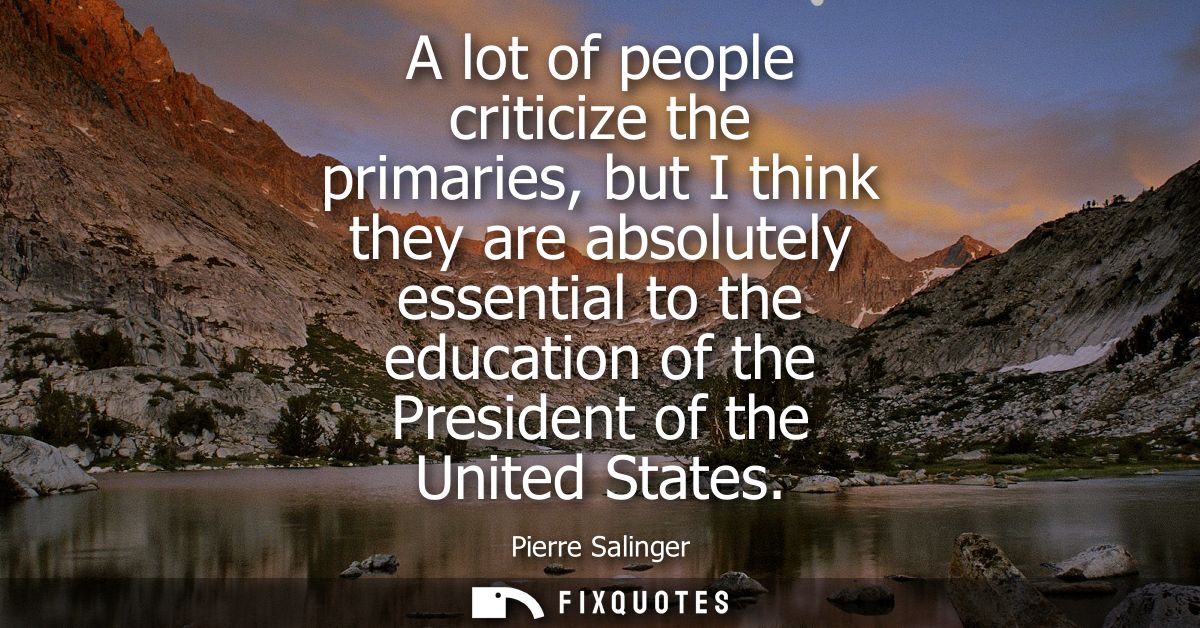 A lot of people criticize the primaries, but I think they are absolutely essential to the education of the President of 