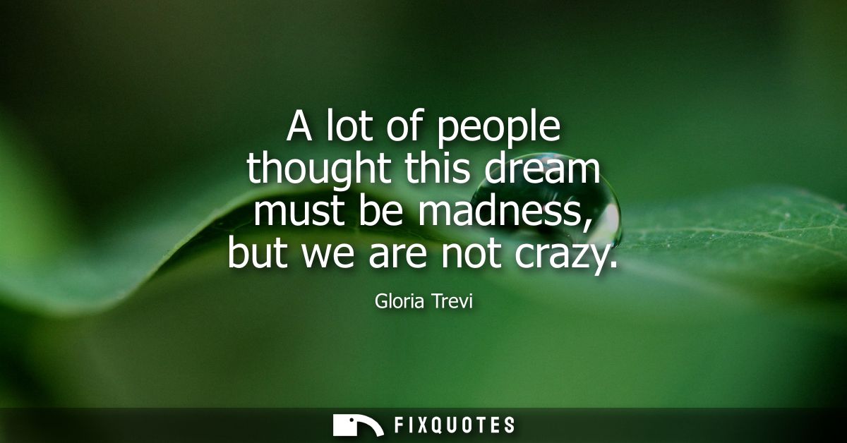 A lot of people thought this dream must be madness, but we are not crazy
