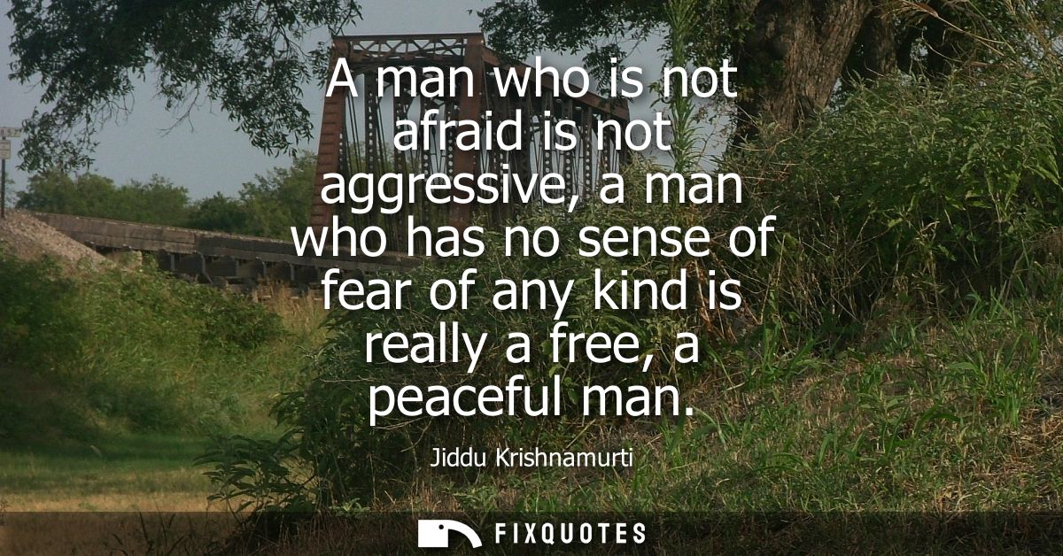 A man who is not afraid is not aggressive, a man who has no sense of fear of any kind is really a free, a peaceful man