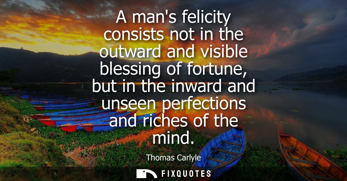 A mans felicity consists not in the outward and visible blessing of fortune, but in the inward and unseen perfections an